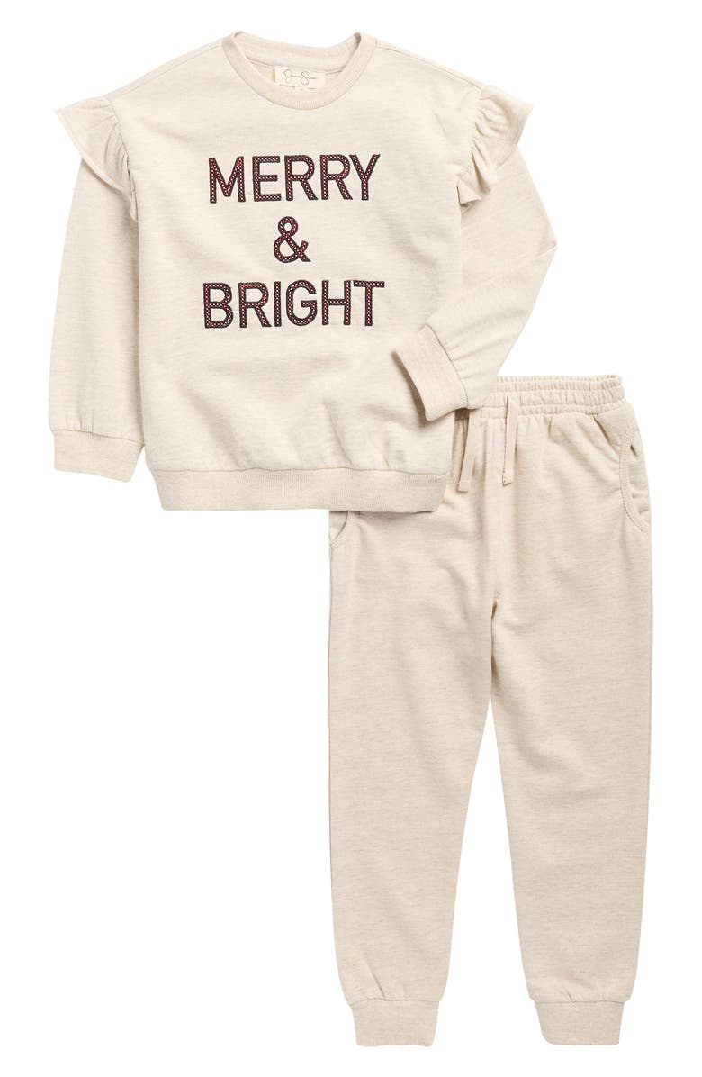Jessica Simpson Kids' French Terry Merry Top & Joggers Set, Main, color, Oatmeal Heather