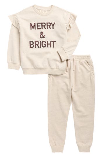 Jessica Simpson Kids' Holly Jolly French Terry Pullover & Joggers Set In Brown