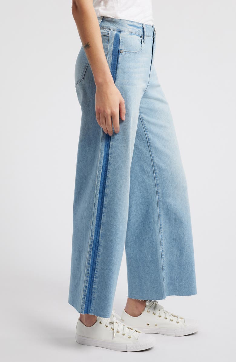 1822 Denim Shadow Stripe Raw Hem High Waist Ankle Wide Leg Jeans, Alternate, color, 