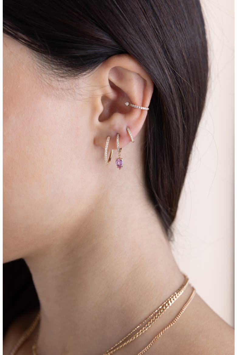 Diamond Pavé & Pink Sapphire Hoop Drop Earrings, Alternate, color, 14K YELLOW GOLD