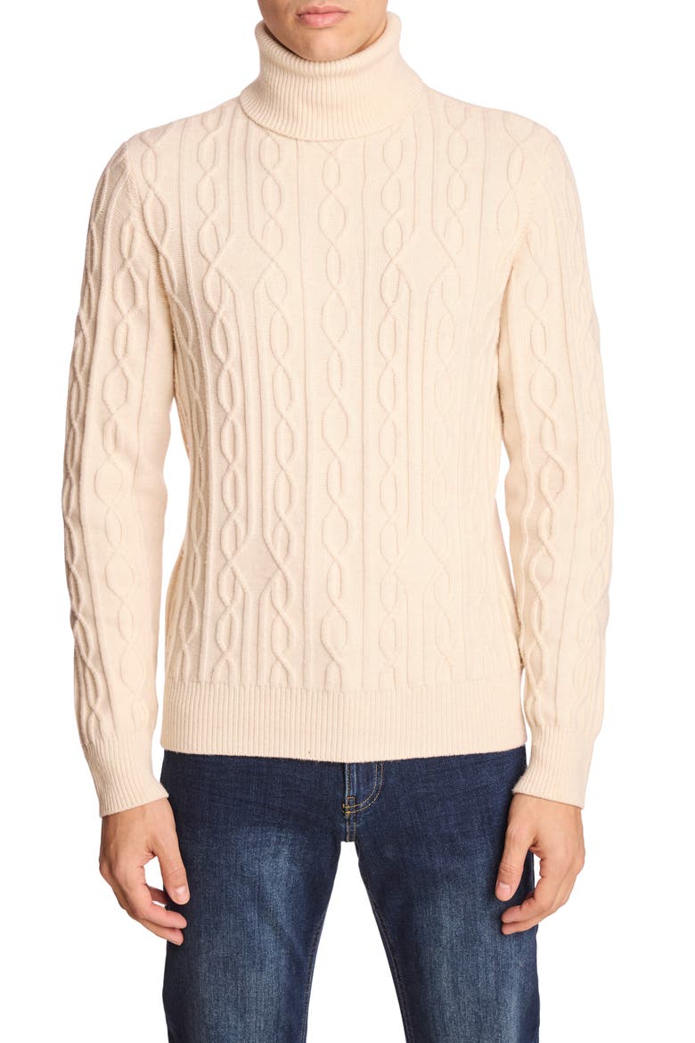 Cable Stitch Turtleneck Sweater, Main, color, BONE DUST