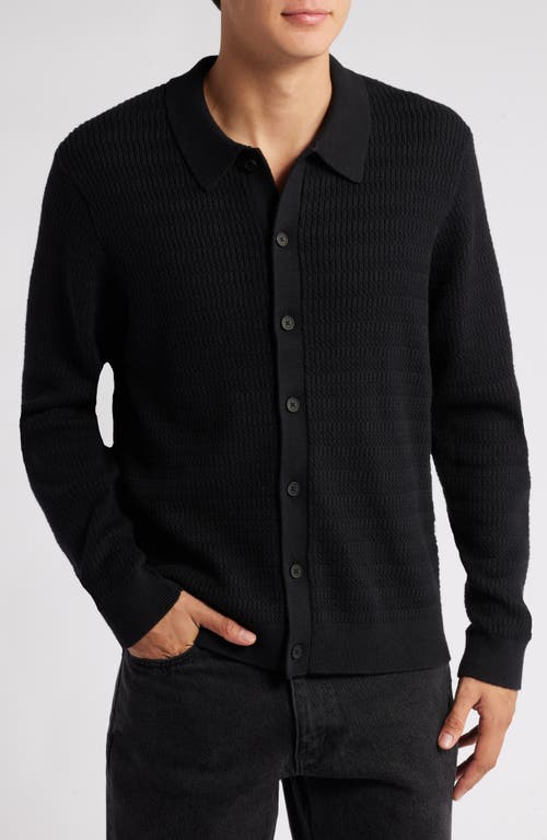 Wax London Tristan Textured Cotton & Cashmere Cardigan in Black 