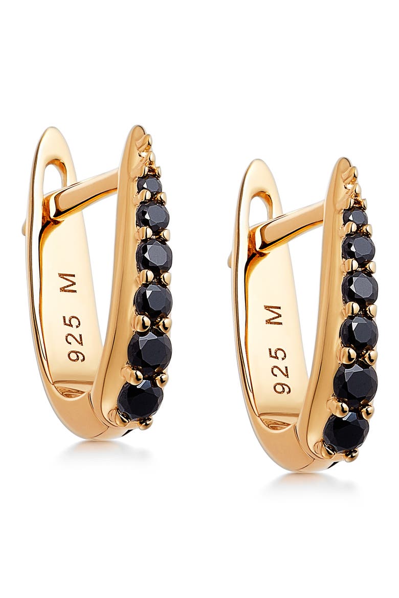 Black Pavè Claw Huggie Hoop Earrings, Main, color, GOLD