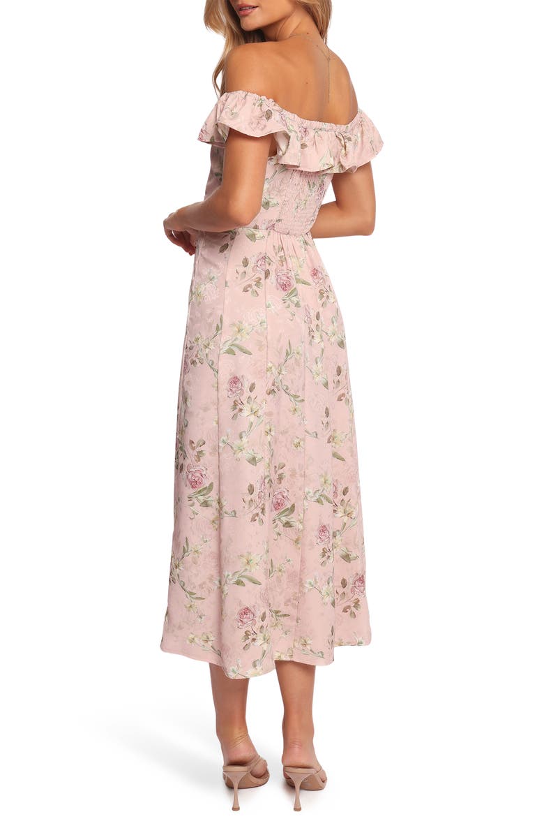 Petal & Pup Lauryn Floral Off the Shoulder Midi Dress, Alternate, color, Blush Rose