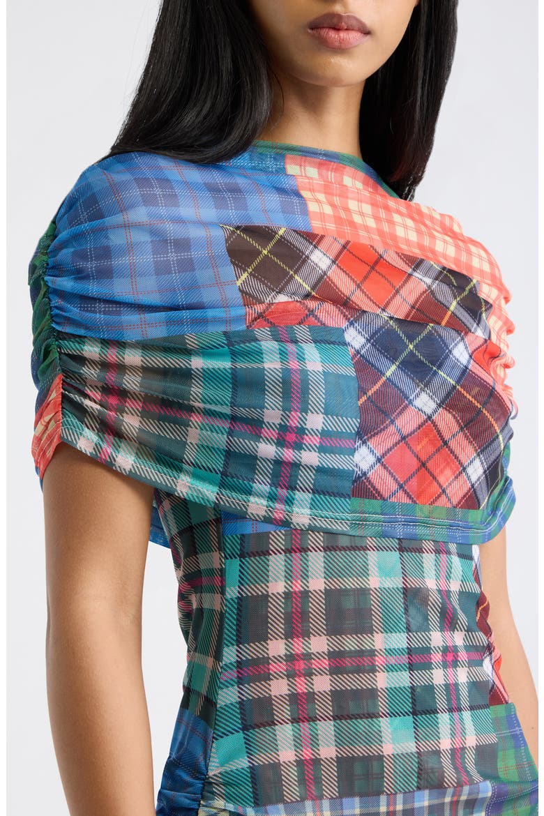 Girl from Mars Mesh Off the Shoulder Dress, Alternate, color, MIXED PLAID
