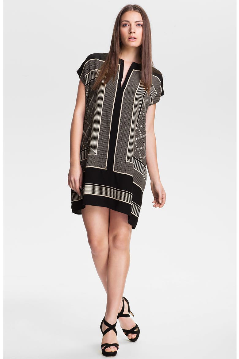 Scarf Print Shift Dress, Main, color, BLACK/ CREAM