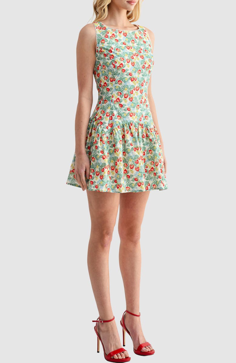 Lush Back Tie Drop Waist Minidress, Alternate, color, Strawberry Print