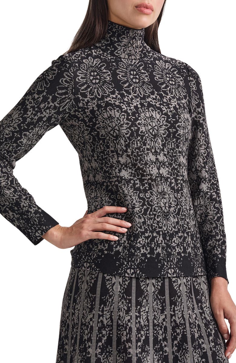 Misook Medallion Pattern Knit Mock Neck Tunic, Alternate, color, 