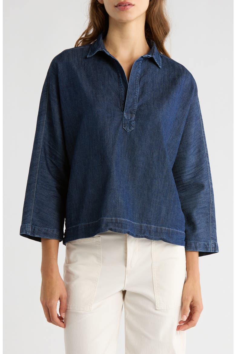 Denim Popover Top, Main, color, VINTAGE DARK WASH