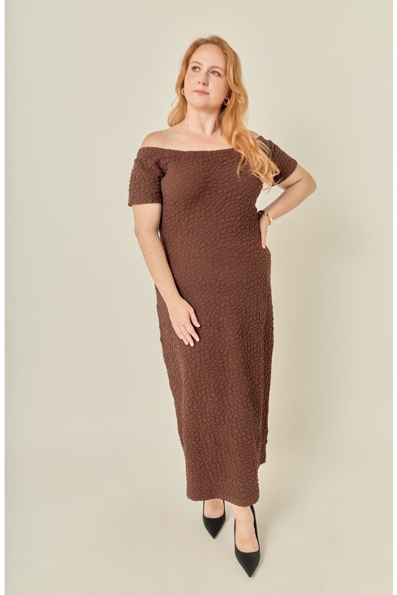 Texture Off the Shoulder Maxi Dress, Alternate, color, BROWN