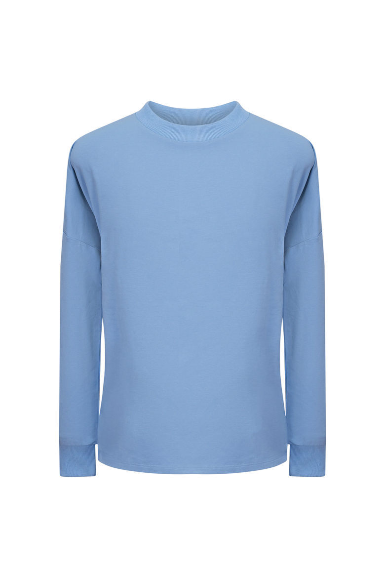 Cotton Boxy Rib Trim Long Sleeve Sweatshirt, Main, color, Denim Blue