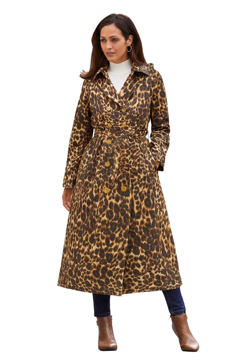 Contrast Hood Raincoat, Main, color, BROWN PAINTERLY CHEETAH