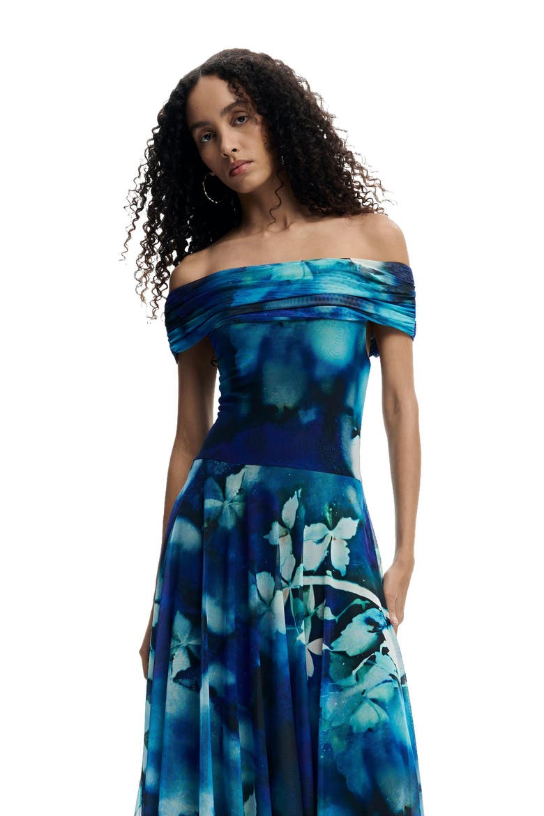 Floral Print Strapless Dress, Alternate, color, NAVY BLUE