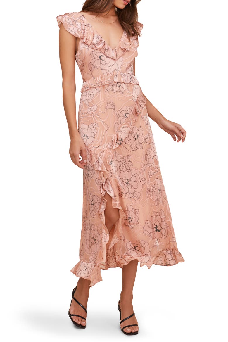 Tempest Floral Midi Dress, Main, color, PEACH SKETCH FLORAL