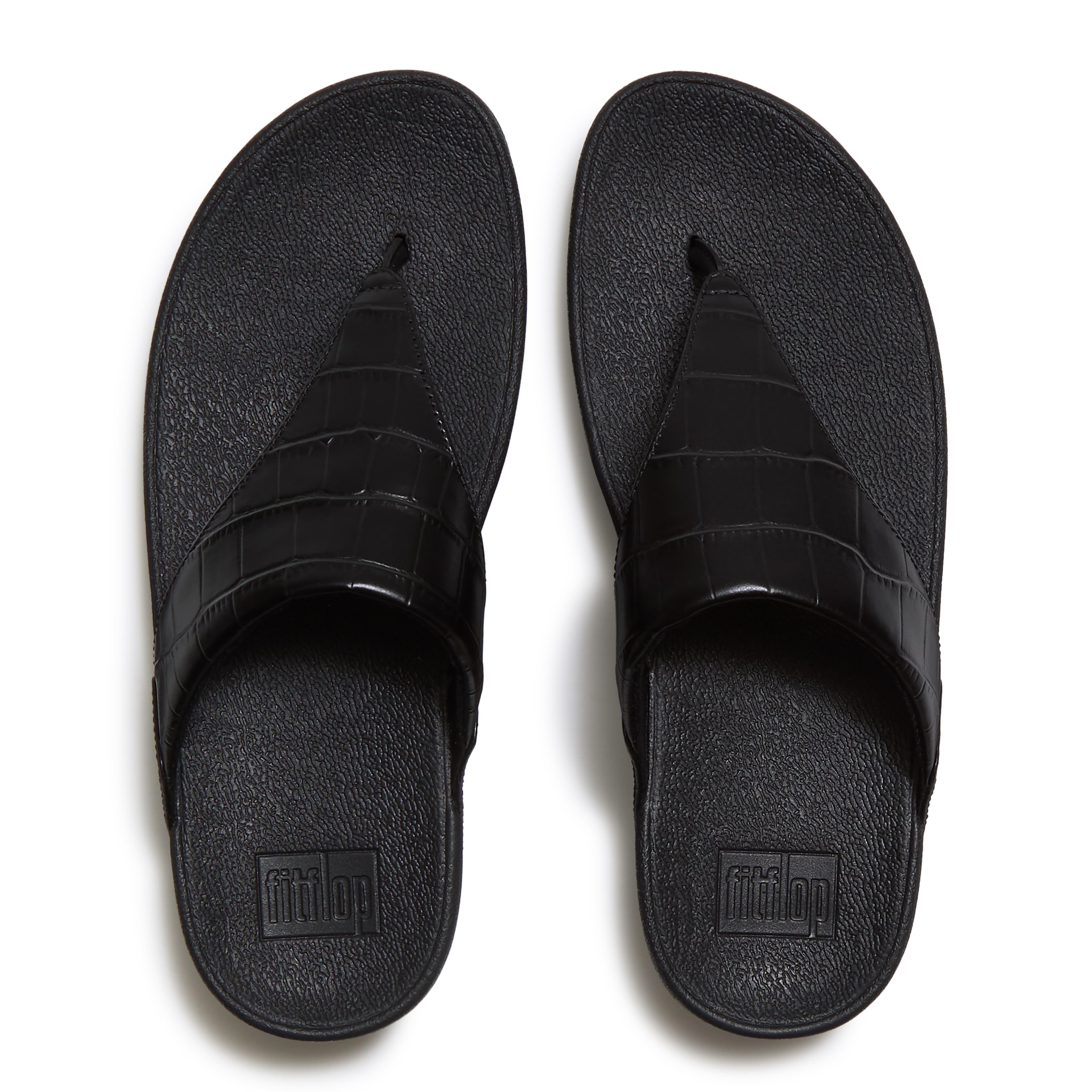 Lulu Crocodile Toe-Post Sandals, Alternate, color, All Black