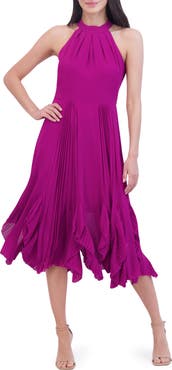 Eliza J Ruffle Pleat Halter Neck Cocktail Dress