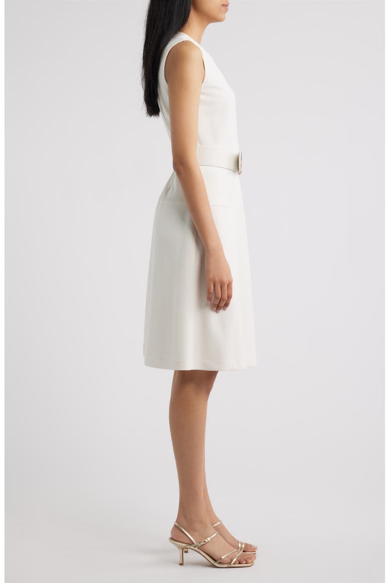 Belted Panel Jewel Neck Dress, Alternate, color, WHITE DOVE