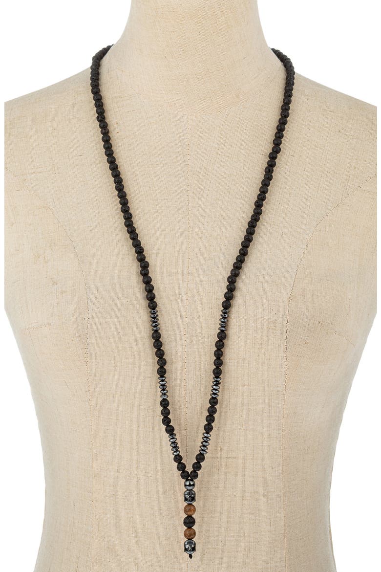 Agate Buddha Beaded Y-Necklace, Alternate, color, BLACK