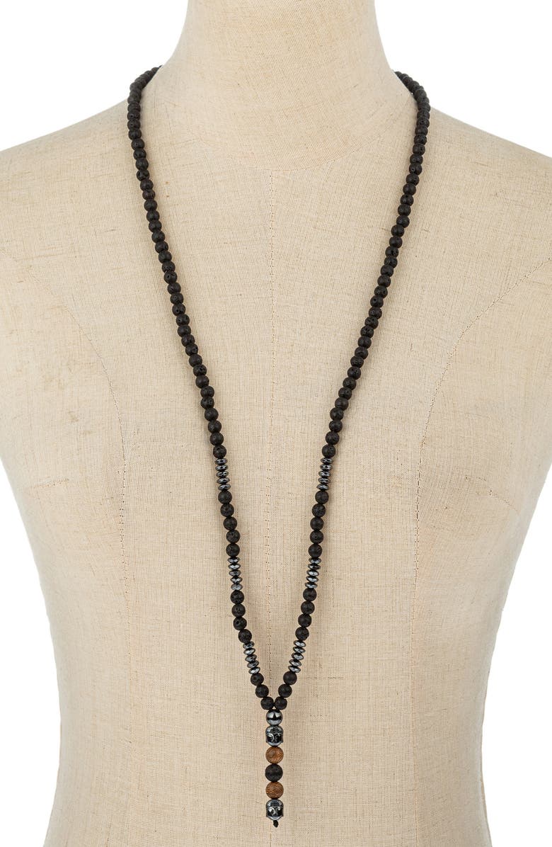 EYE CANDY LOS ANGELES Agate Buddha Beaded Y-Necklace, Alternate, color, Black