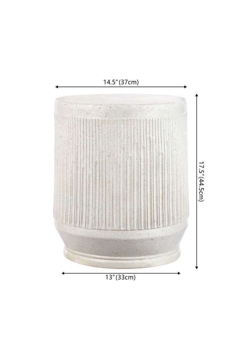 Kline Modern Ribbed UV-Resistant Resin Outdoor Accent Table, All-Weather Patio Drum Side Table & Garden Stool, Alternate, color, Cream Terrazzo