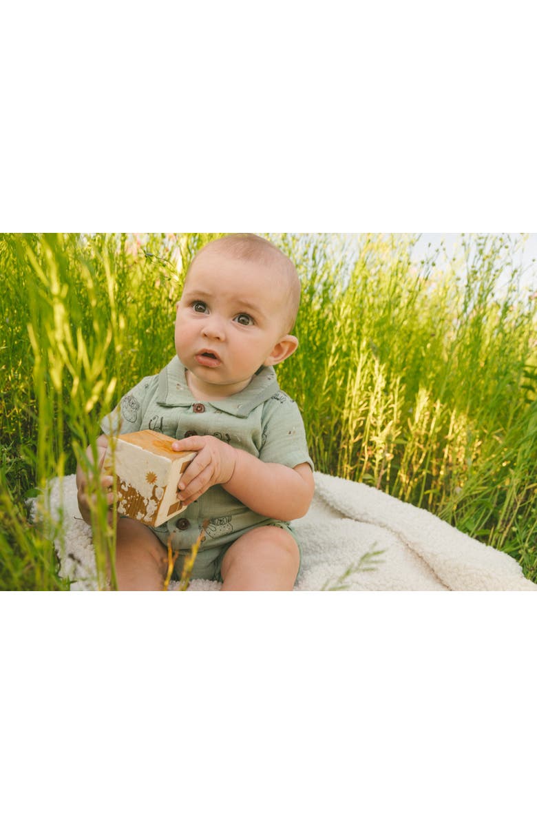 Deux par Deux Baby Boy's Printed Muslin Romper Sage Monkey, Alternate, color, Sage Monkey