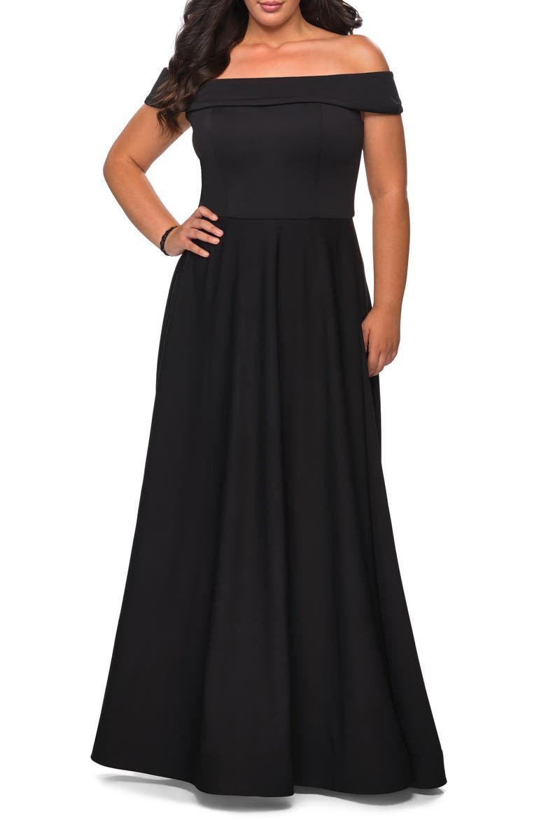 Off The Shoulder Plus Size Dress with Leg Slit, Alternate, color, Black