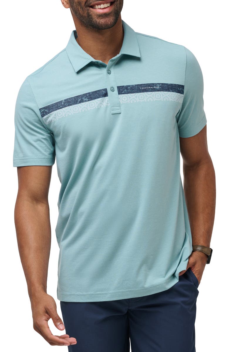 TravisMathew Planned Activity Chest Stripe Polo, Main, color, Cameo
