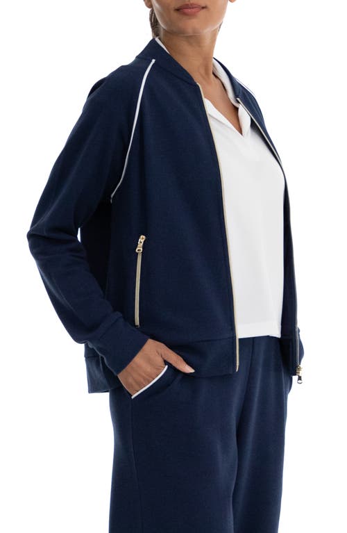 Shop Nanette Lepore Play Piqué Bomber Jacket In Black Iris/bright White