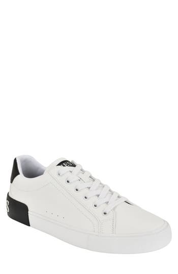 Guess Pancho Faux Leather Sneaker In White/ Black