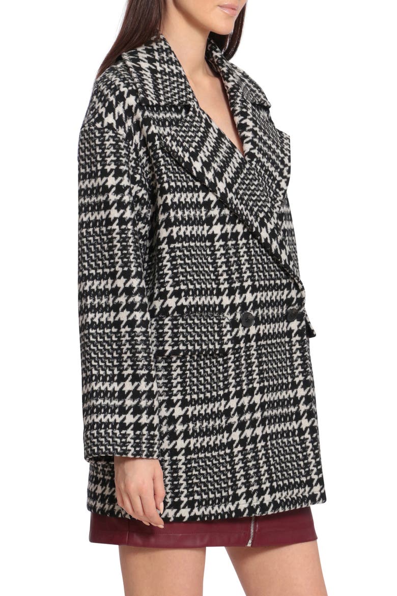 Houndstooth Plaid Oversize Wool Blend Coat, Alternate, color, BLACK AND WHITE HOUNDSTOOTH