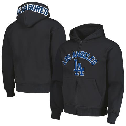 Men's PLEASURES Black Los Angeles Dodgers Opening Day Full-Zip Hoodie
