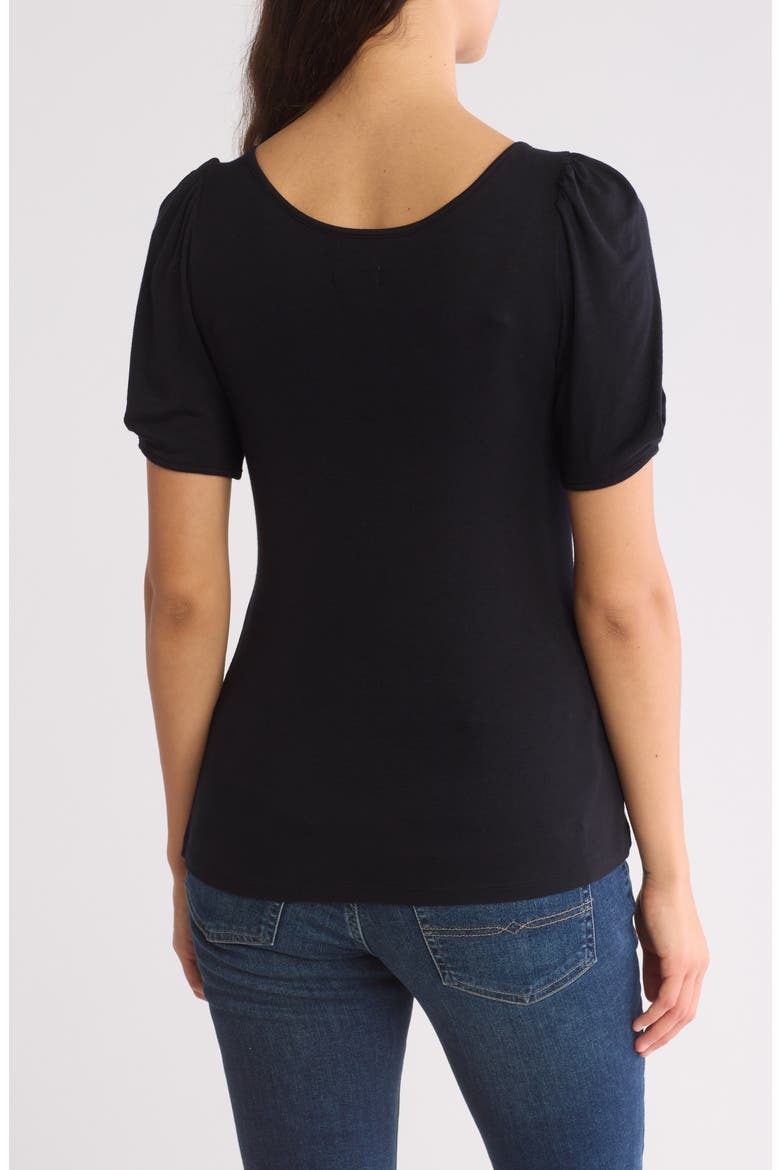 V-Neck Pleated T-Shirt, Alternate, color, BLACK