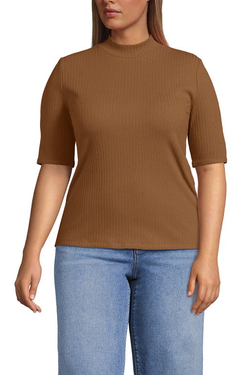 Lands' End Elbow Sleeve Pointelle Rib Mock Neck In Brown