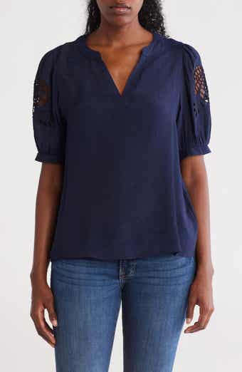 Nanette Lepore Embroidered Puff Sleeve Top