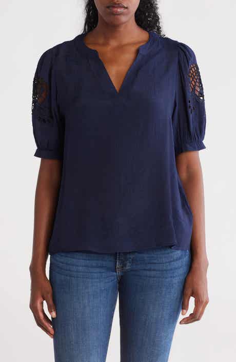 Nanette Lepore Embroidered Puff Sleeve Top