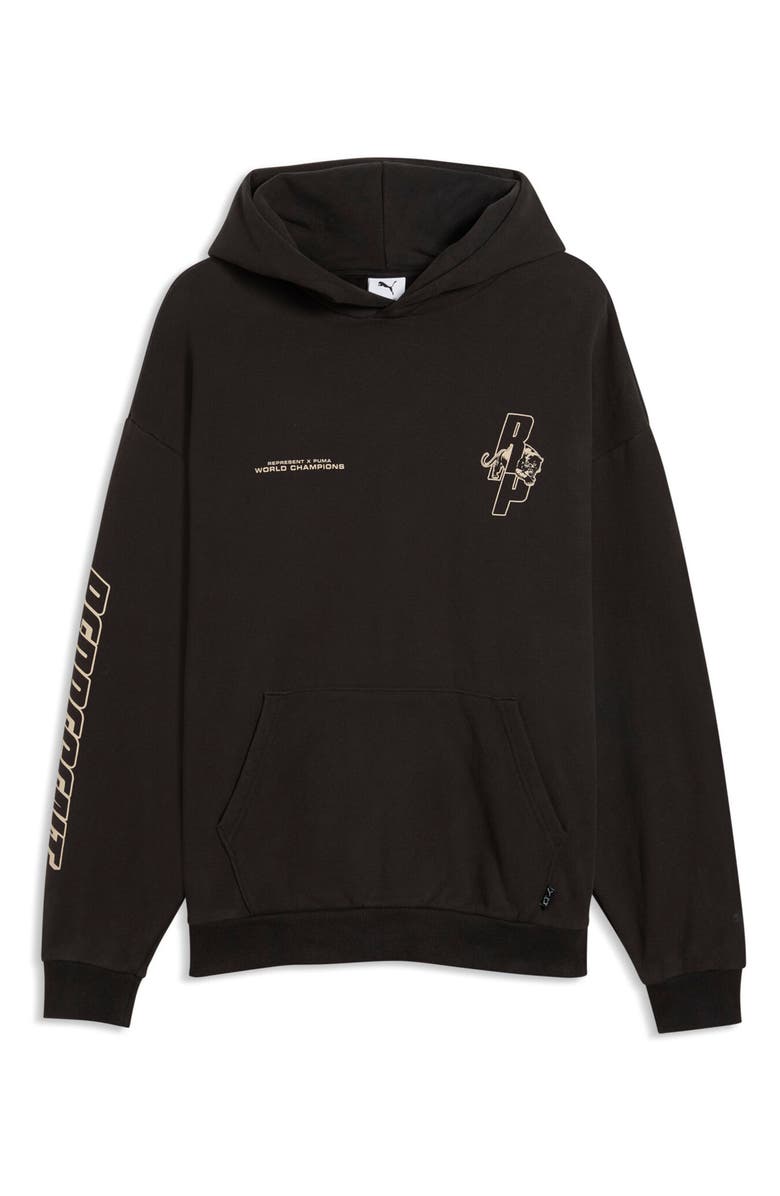 PUMA x Represent Embroidered Cotton Graphic Hoodie, Alternate, color, Puma Black