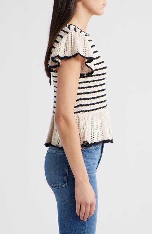 Zoe And Claire Stripe Flutter Sleeve Cotton Peplum Sweater