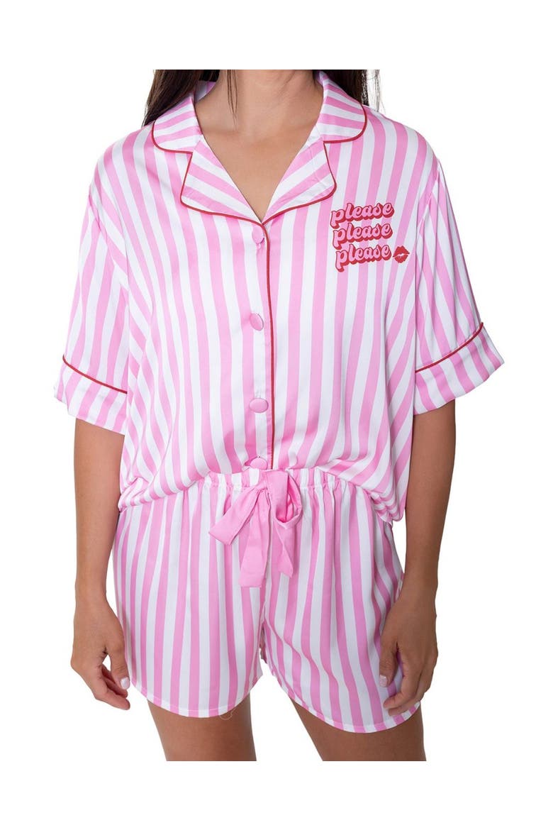 Please Please Please Silky Short Sleeve Shorts Set, Main, color, Pink Stripe