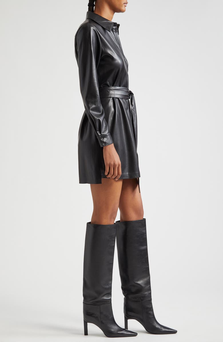 Alice + Olivia Chassidy Belted Faux Leather Shirtdress, Alternate, color, 