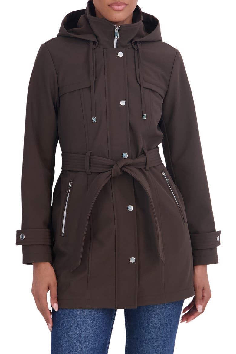Water Resistant Hooded Softshell Jacket, Main, color, BROWN