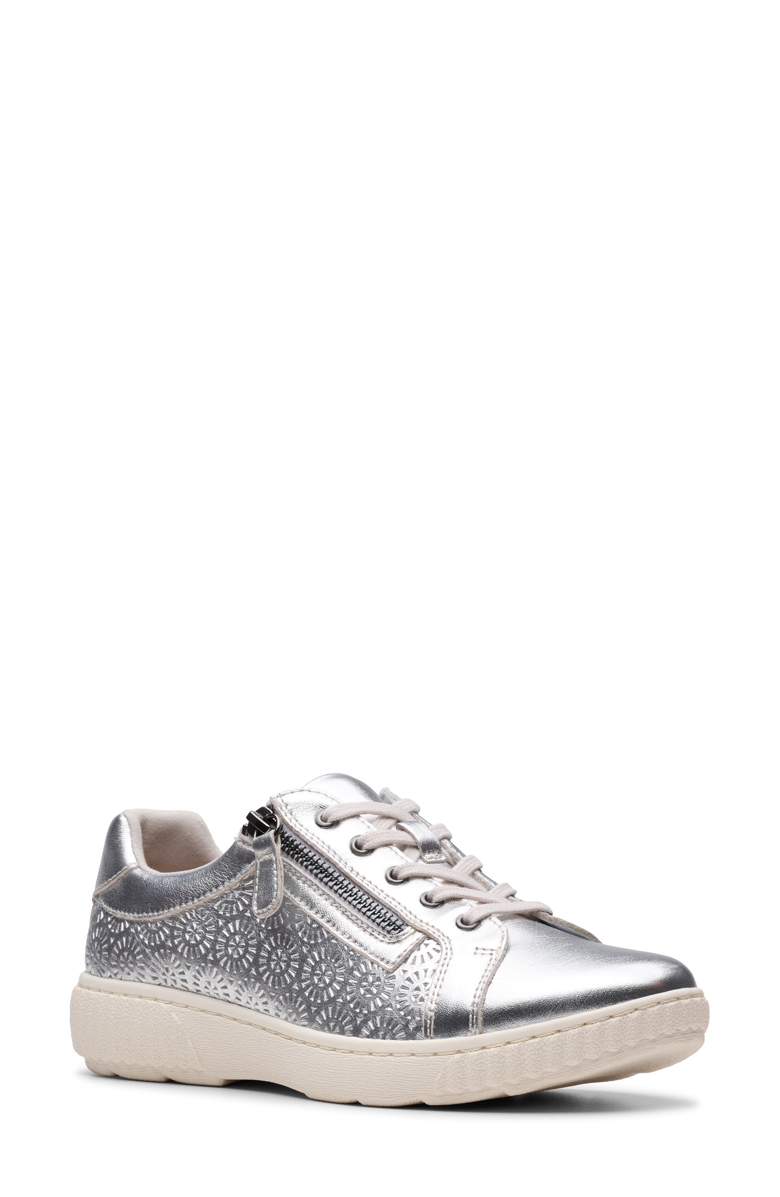 Clarks<sup>®</sup> Caroline Rio Sneaker, Main, color, Silver Leather