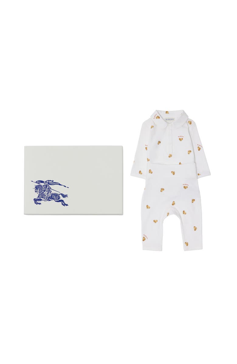 Burberry Thomas Bear Stretch Cotton Two-piece Baby Gift Set, Main, color, White
