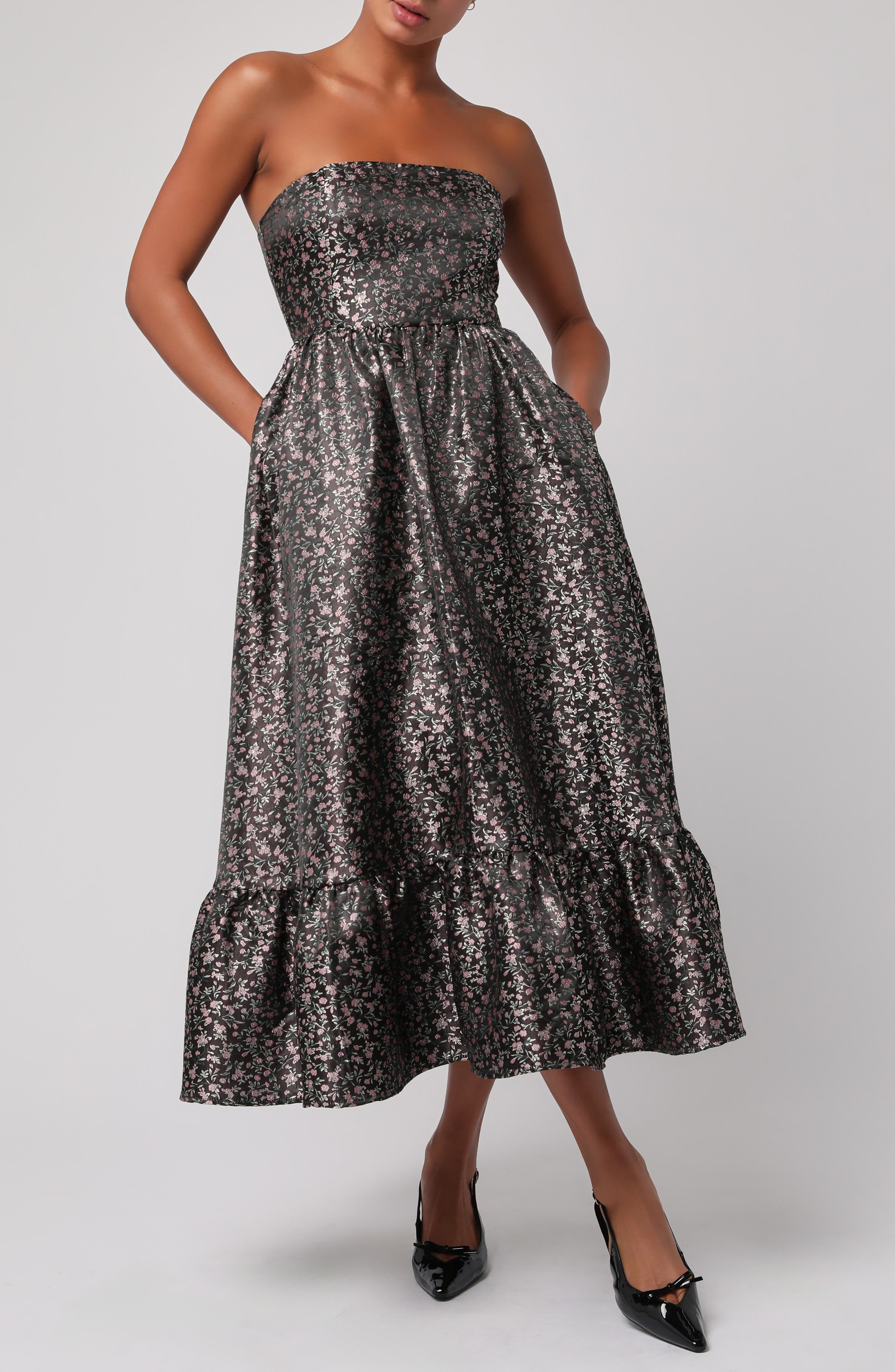 Lulus Glenn Strapless Midi Dress