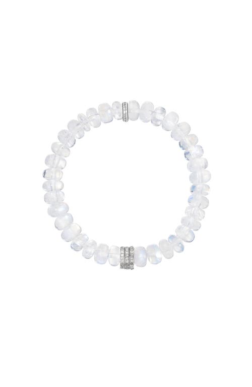 Sheryl Lowe Rainbow Moonstone 8mm Bead Bracelet With 3 Clustered Diamond Rondelles