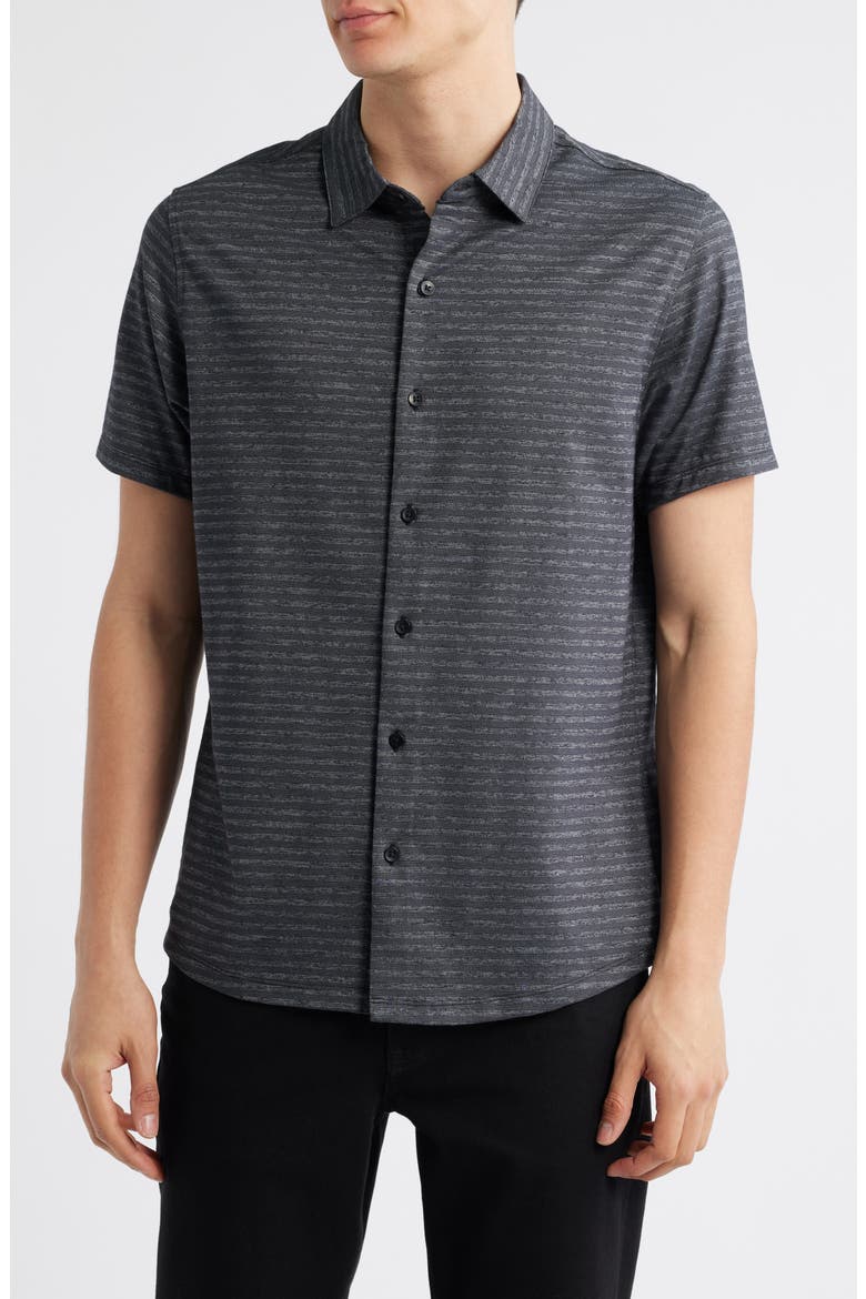Ranger Short Sleeve Knit Button-Up Shirt, Main, color, BLACK
