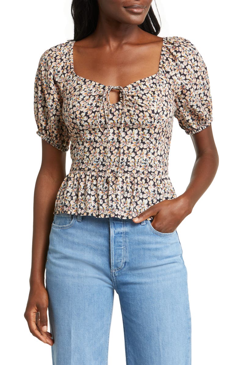 PAIGE Azul Floral Tie Neck Top, Main, color, 