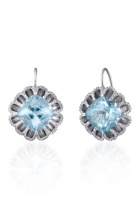 Floating Aquamarine & Diamond Drop Earrings