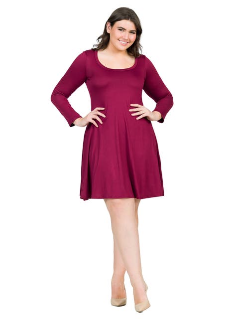 Plus Size Classic Long Sleeve  Flared Mini Dress