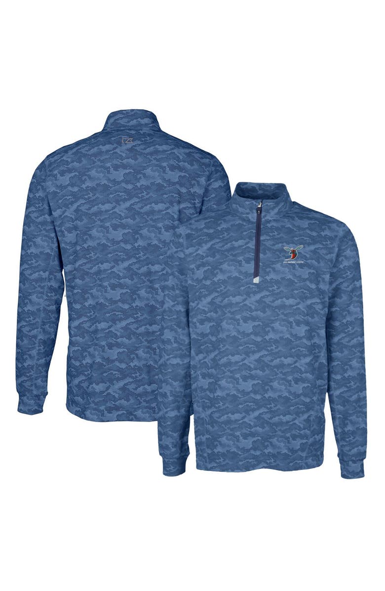 Cutter & Buck Men's Cutter & Buck Navy Delaware State Hornets Traverse Camo Print Stretch Quarter-Zip Pullover Top, Main, color,