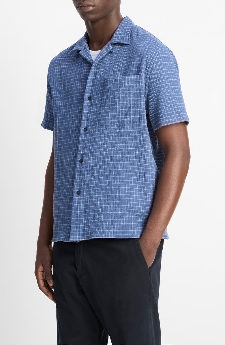 Vince Provence Check Cotton Seersucker Camp Shirt, Alternate, color, High Tide/ California